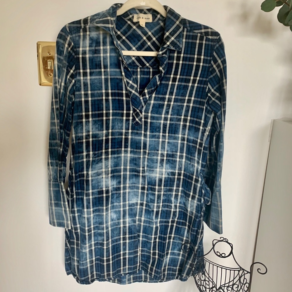 ANTHROPOLOGIE cloth & stone Plaid Denim Tunic